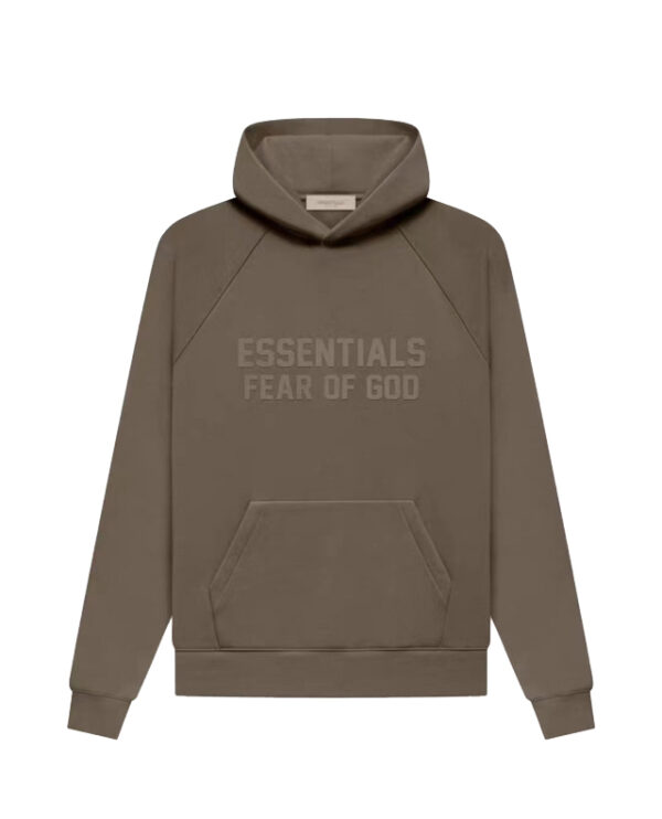 fear of god essentials hoodie wood